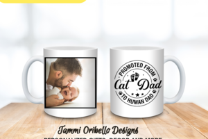 Custom Father’s Day mug with photo and text
Close-up of dad photo on ceramic coffee mug
Personalized mug for dad with name and message
